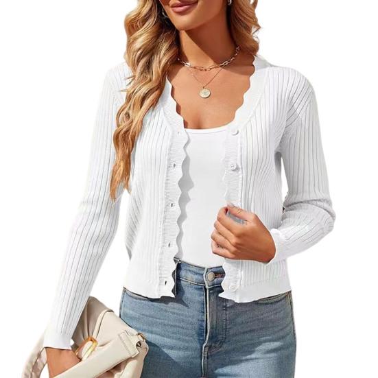 Women Knitting Cardigan V-Neck Buttoned Long Sleeve Knitting Jacket Solid Color Elastic Short Knit Tops Daily Wear