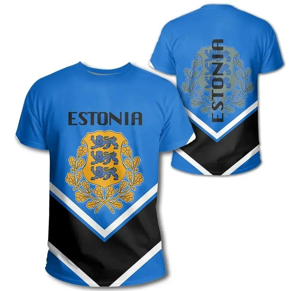 Estonia Flag Graphic T Shirt Estonian Independence Day Gifts 3D Printed T-shirts Men Sports Short Sleeved Football Jersey Tees