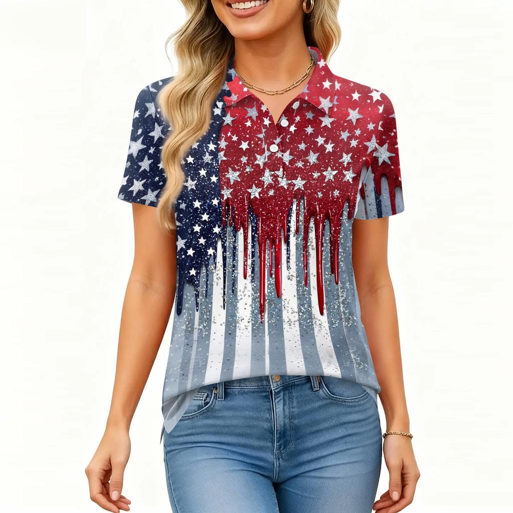 Women's Fashion Casual Lapel Short Sleeve Printed Shirt Women's Button Up Tops