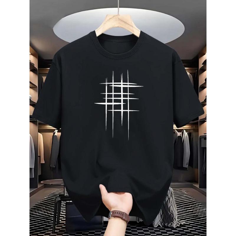 Men's Summer Fashionable Casual Loose Plus Size Graphic Line Printed Sports Round Neck Short Sleeved T-shirt Top