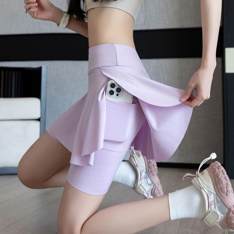Damen Sommer Sportrock mit Tasche Hüftbedeckend Schlankmachend Radfahren Tennisrock Yogarock mit Haifischhose Halber Rock