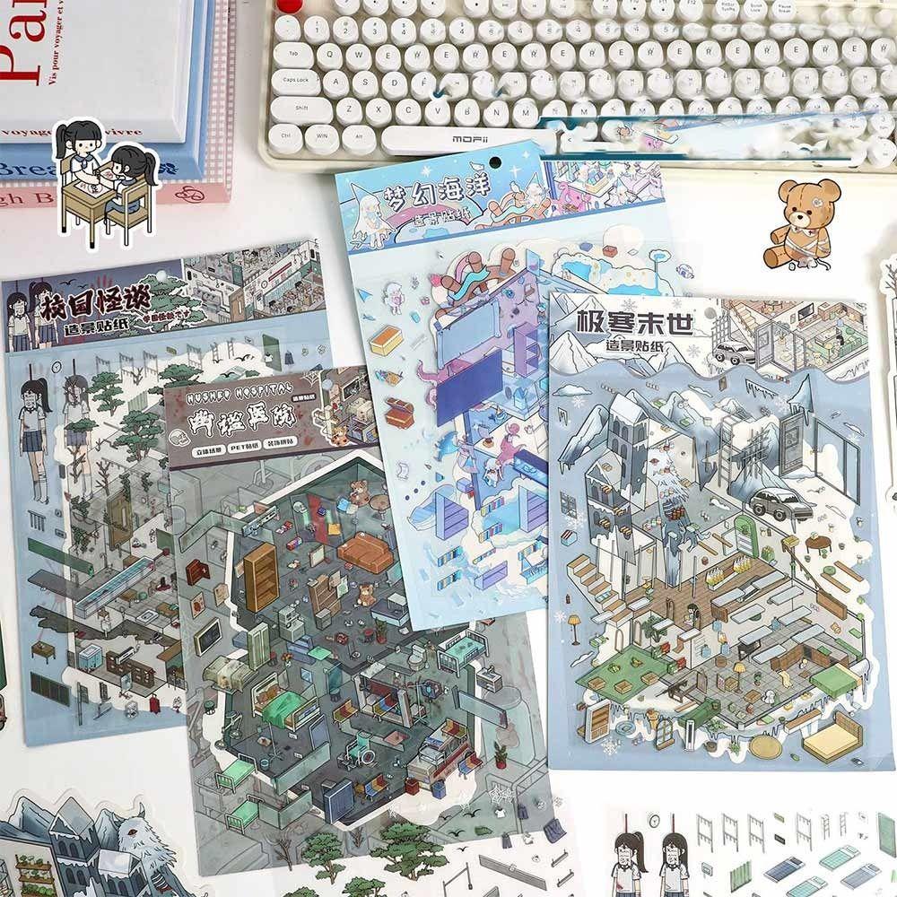 Large Size Landscaping Stickers PET Sticker Paper Miniature Scene Collection Kids