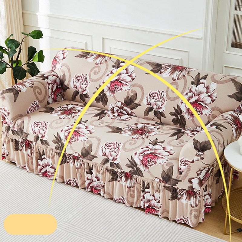 Floral Printed Elastic Sofa Cover With Skirt Hem Non-Slip Seat Cushion With Elastic Band All-Cover Couch Covers For All Seasons