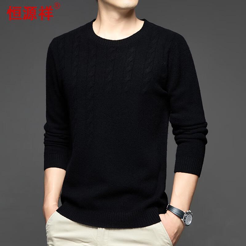 

Hengyuanxiang Men s Pure Wool Round Neck Thick Pullover Sweater L (175)