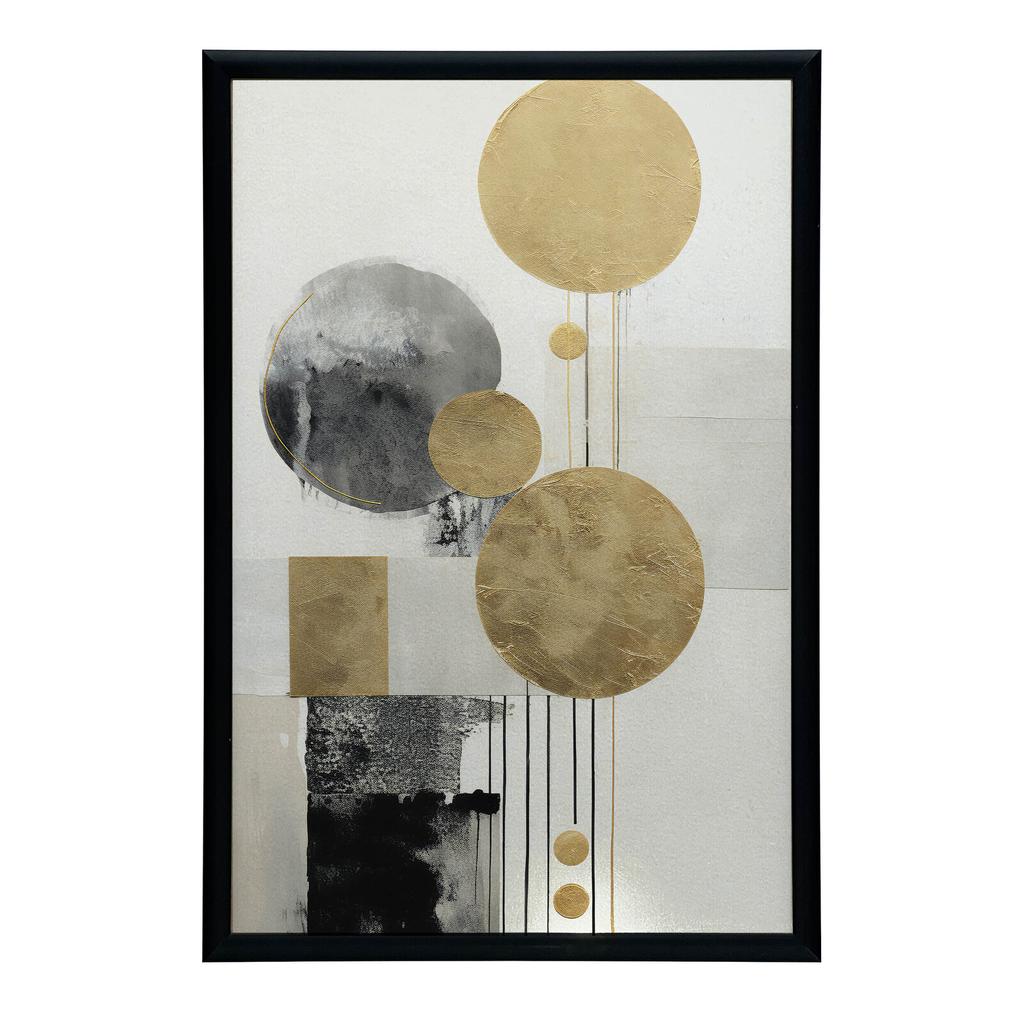 Eleganz der Kontraste: Gold und Schwarz in Abstraktion Eleganz der Kontraste: Gold und Schwarz in Abstraktion, 70x100 cm, Holzrahmen Helle Eiche, Mattes Papier