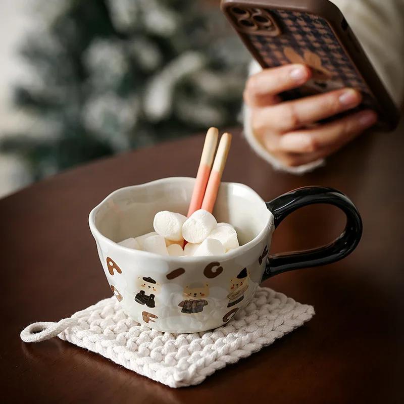 300ML Cute Cartoon Hand Pinched Irregular Ceramic Mugs Creative Coffee Cup Afternoon Tea Milk Juice Mugs Household Water Cups