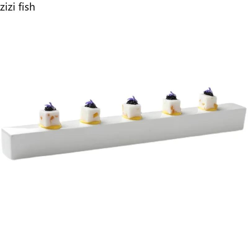 Pure White Ceramic Long Strip Plate Square Dessert Plate Sushi Plates Snack Plates Molecular Cuisine Specialty Tableware