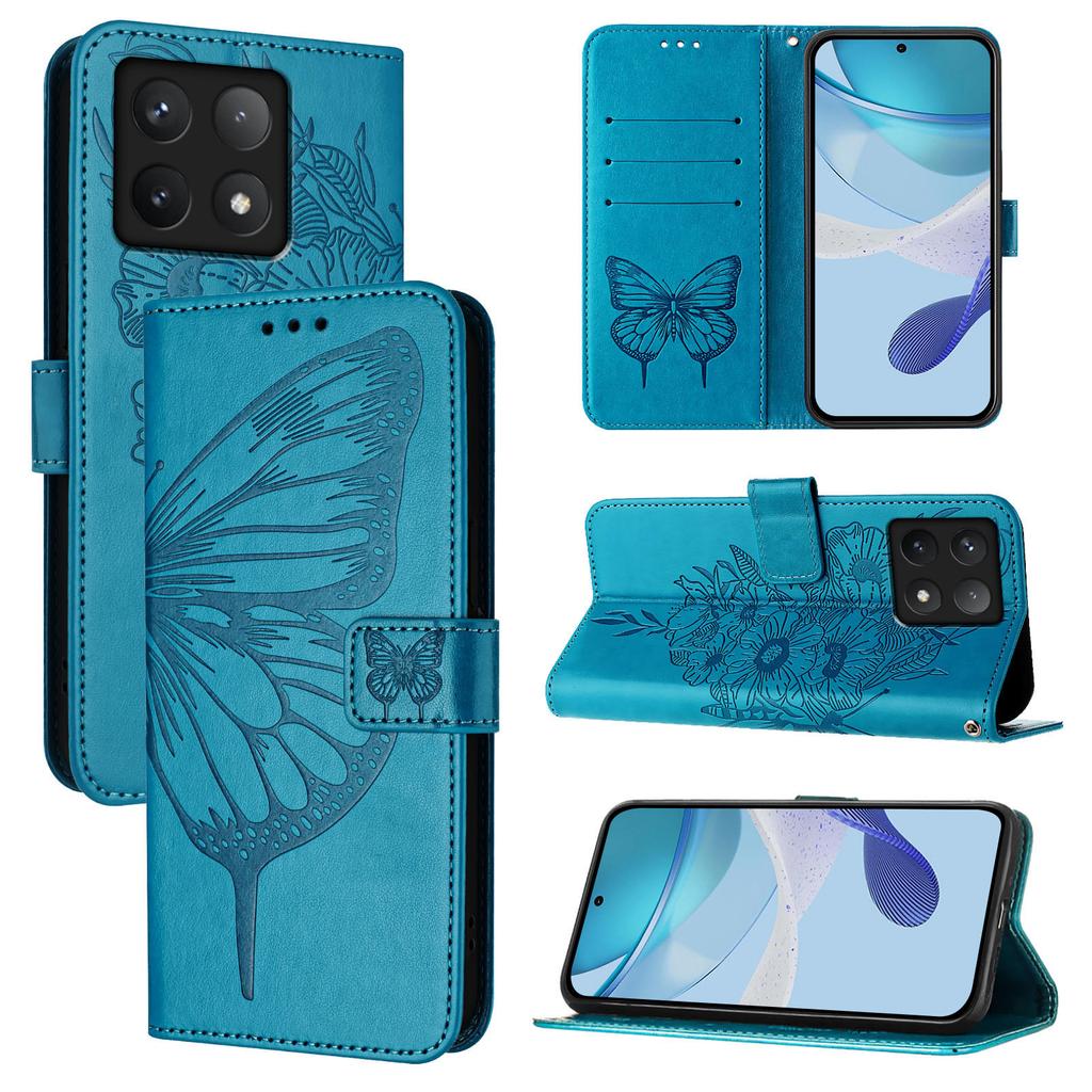 For Xiaomi 14T Pro Wallet Case with Wrist Strap Butterfly Imprint Leather Phone Cover