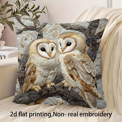 2D Flat- Vintage Couple Barn Owl Throw Pillow Cover Rustic Forest Wildlife Square Cushion Case For Home Sofa Bedroom Decor