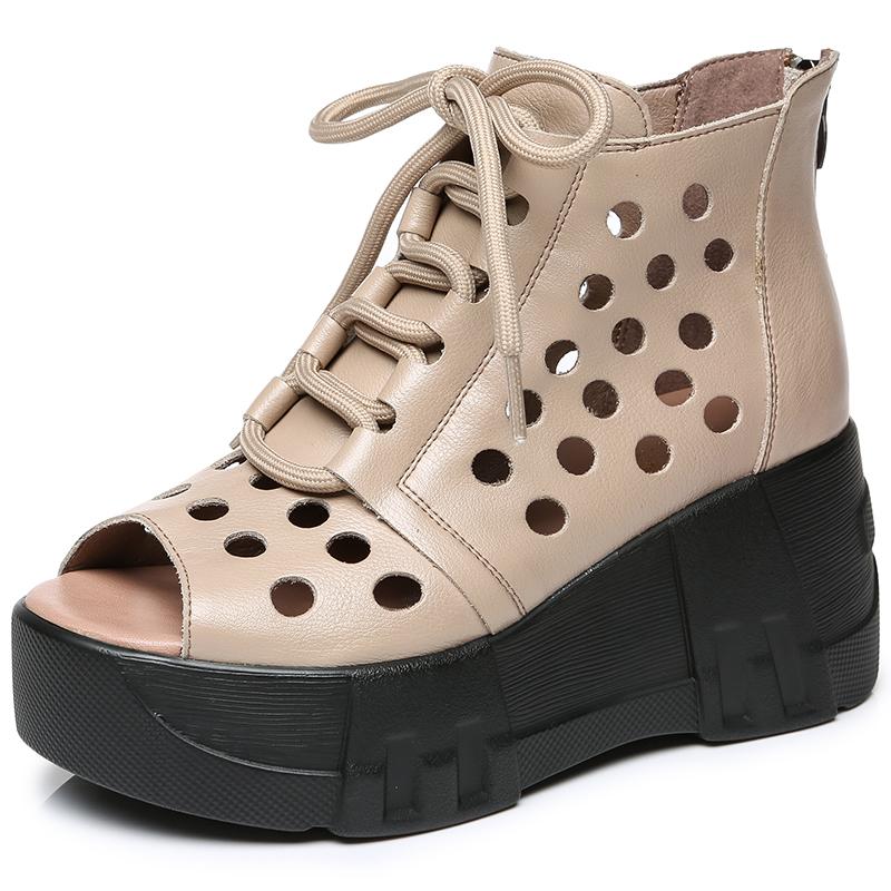 Fashion GKTINOO 2024 Fashion Ladies Sandals Openwork Gladiator Sandals Women Flat Sandals Open Toe Genuine Leather Summer Cool Boots