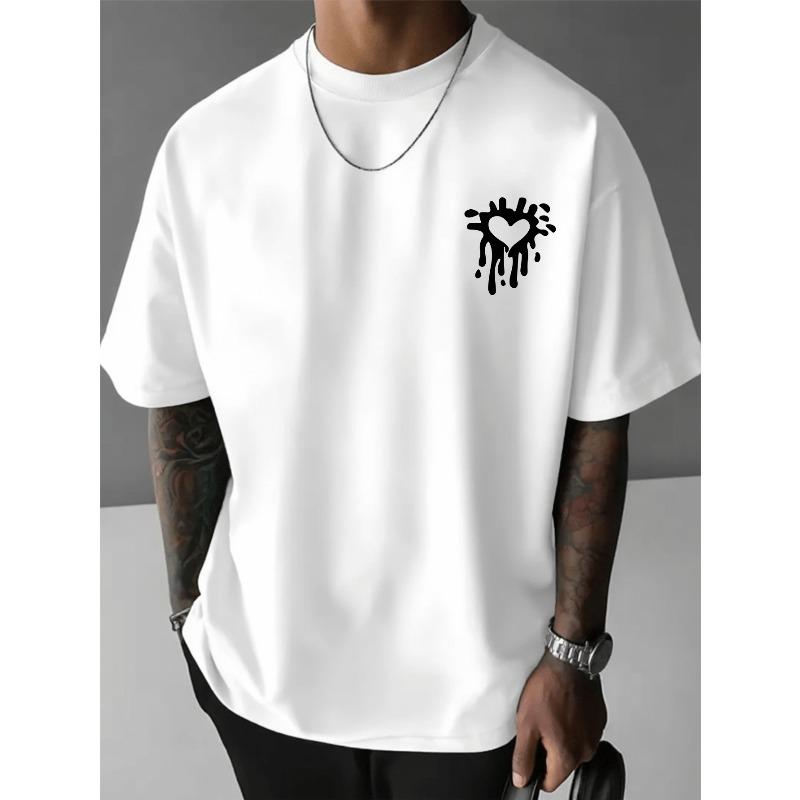 European Sizes Men's Round Neck T-Shirt with Heart Drip Design for Casual Daily Wear Casual Comfortable Men's Shirt