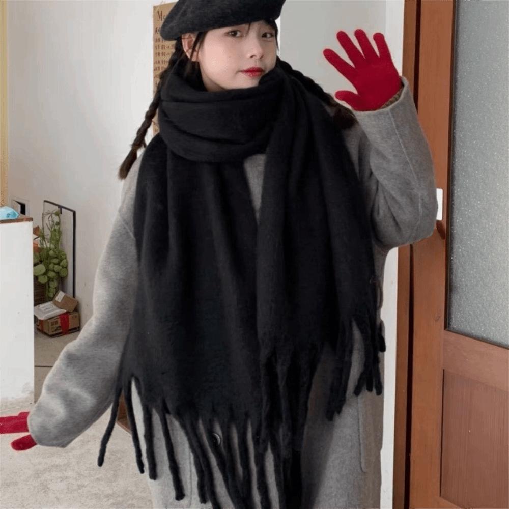 Plush Wool Scarf Mohair Long Shawl Retro Winter Cashmere Scarves Women/Men