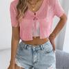 2026 Spring/Summer Women's Hollow Lace Short Sleeve Knitted Open Top S-XL