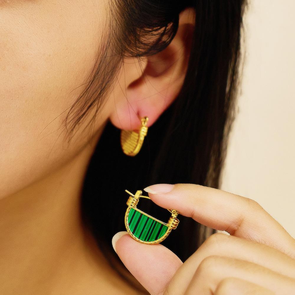 Natural Fantasy Abalone and Shell Pendant Earrings for Women, High-end Fan-shaped Green Malachite Necklace