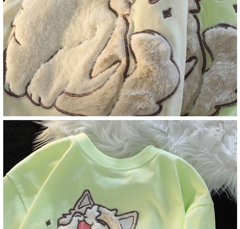 Unisexové japonské roztomilé kočičí flokované volné letní tričko v kolejním stylu