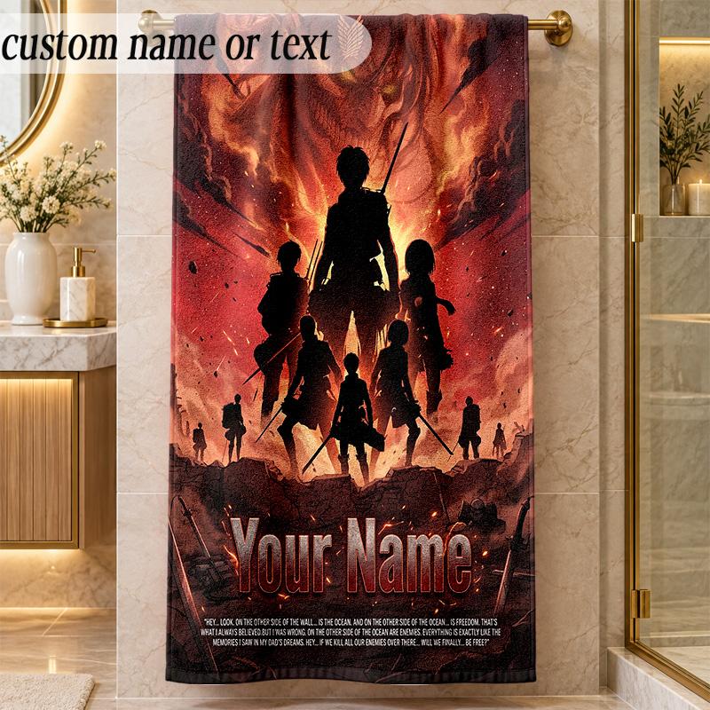 Beach TowelAttack on Titan Custom Name Text Personalized Soft Towel for Beach Pool Indoor Home Decor Gift