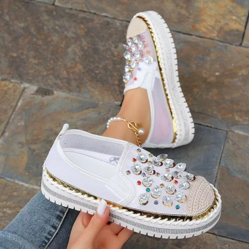 Fisherman Shoes Spring New Flat-soled Single Shoes One Pedal Lazy Rhinestone Straw Platform Shoes Children