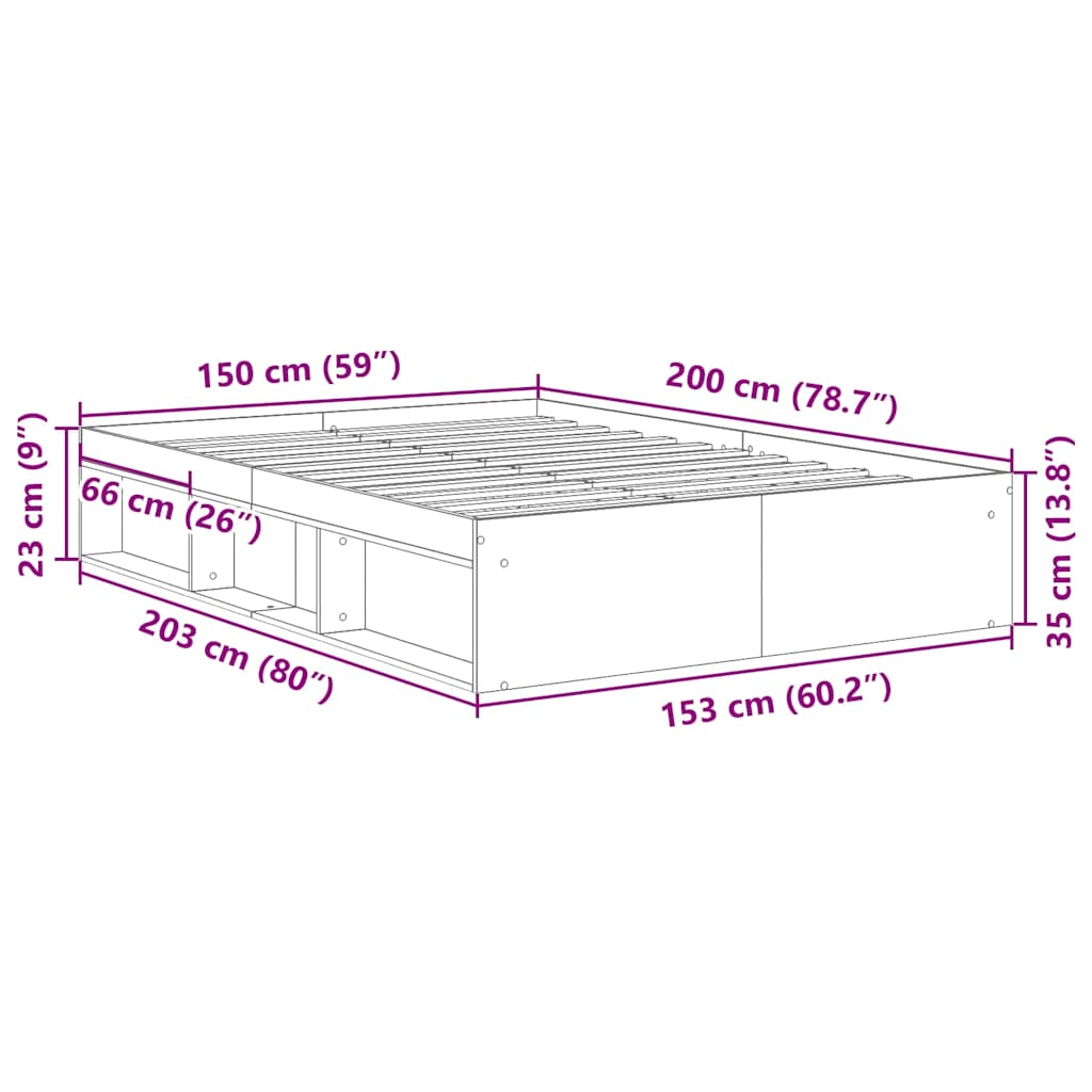 Bed Frame Gray Sonoma 150x200 cm