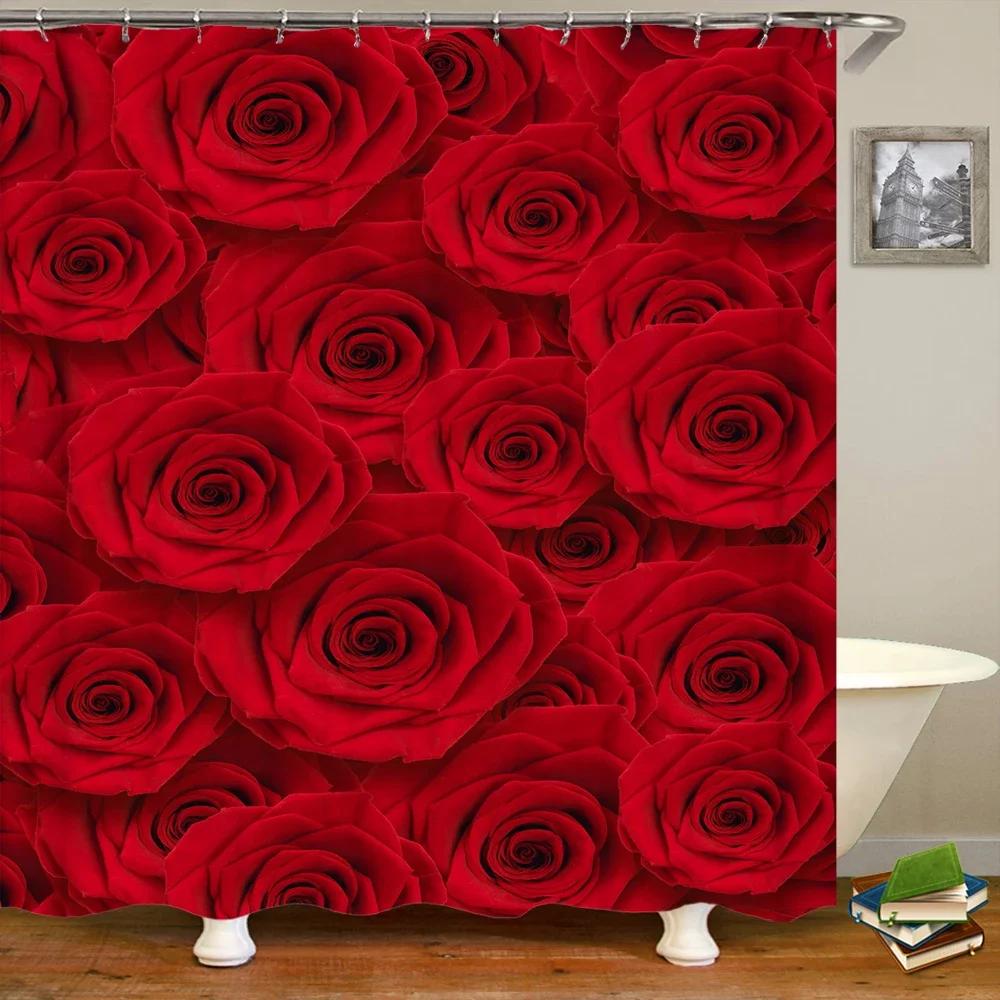 Romantic Rose Garden Print Water-resistant Shower Curtain with Lush Floral Design for Romantic and Serene Bathroom Decor