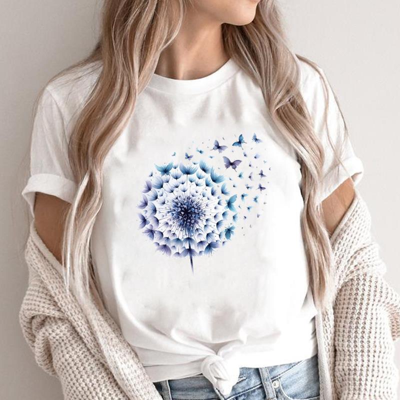 

(Азиатский размер) Одежда с коротким рукавом перо любовь милый Принт Женский Повседневный Модный Т Женская Майка Графическая Футболка Футболки S