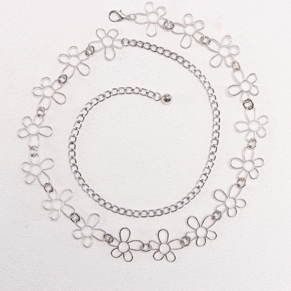 Bohemian Floral Silver Waist Chain With Tassels For Women Summer Festival Accessory