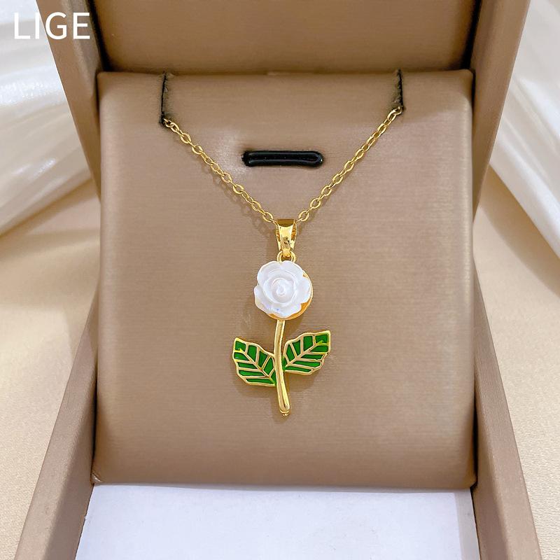 Titanium Steel Oil Dripping Flower Fashion Light Luxury Temperament Gorgeous Full Diamond Necklace Female Versatile Collarbone Chain