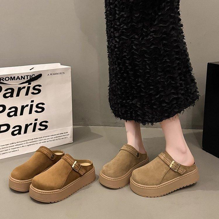 Lazy platform bag head slippers women's 2025 autumn new height increase outer wear one pedal casual skirt Boken shoes