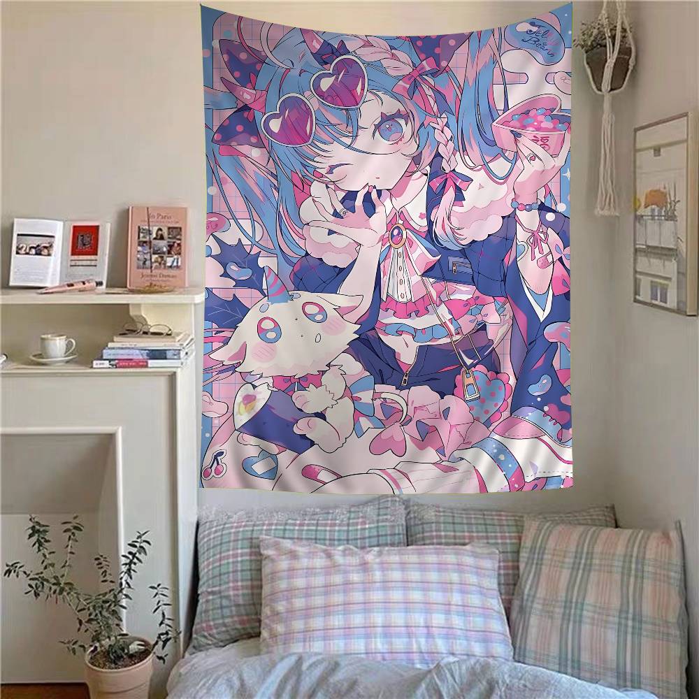 Kawaii Anime Girl Tapestry Chibi Characters Manga Print Wall Hanging Ideal for Bedroom Decor Anime Y2K Aesthetic Fans