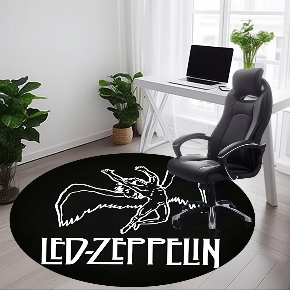 1pc Led Zeppelin Logo Chair Carpet for Office Non Slip, Machine Washable Rug for Office, Room Holiday Decor for Christmas, Birthday Polyester