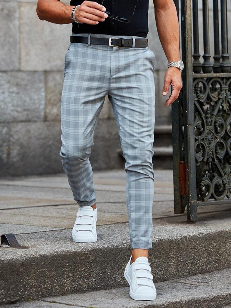 Men's Plaid Print Casual Trousers - Spring/Summer European & American Style
