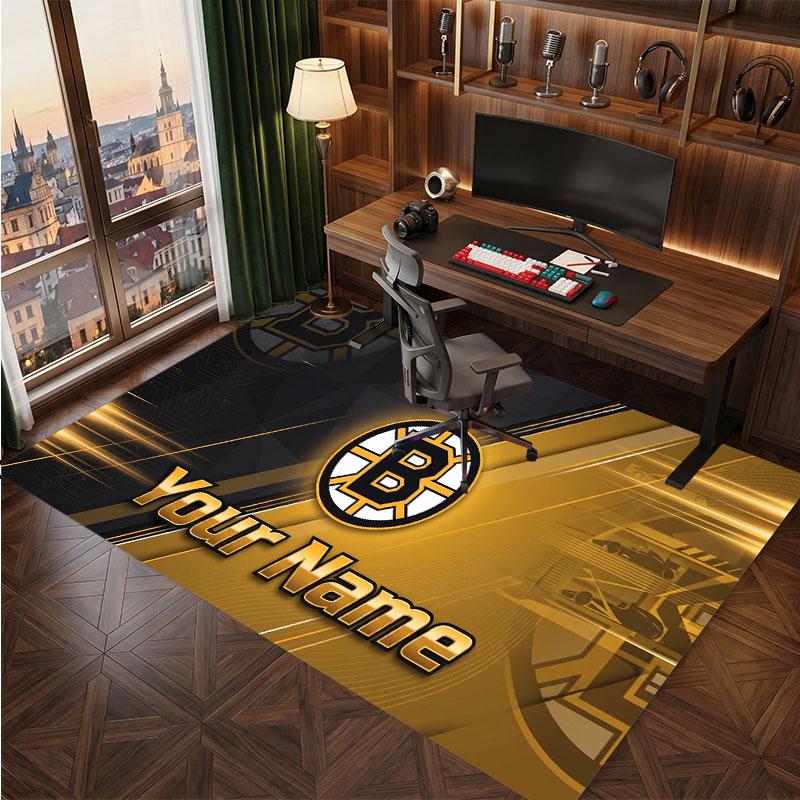 Tappeto in Cristallo Vellutato Personalizzato Boston Bruins, Tappeto Morbido Antiscivolo con Testo Nome Personalizzato per Soggiorno Camera da Letto