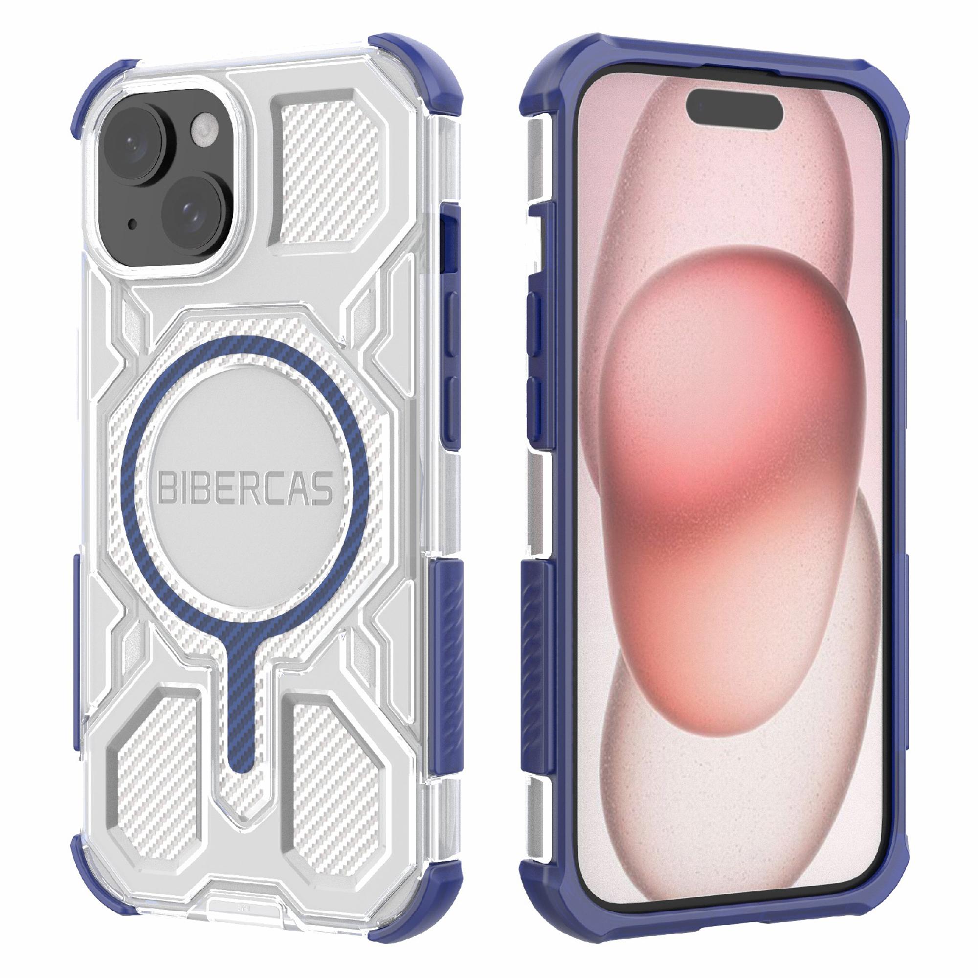 

BIBERCAS J-16 Transparent Series For iPhone 15 Case Compatible with MagSafe TPU+PC Phone Cover Blue