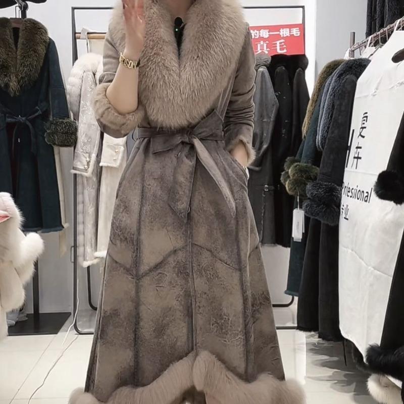 New Fur Integrated Coat Women's Medium Knee Long Imitation Fox Rabbit Fur Fur Collar Fur Coat