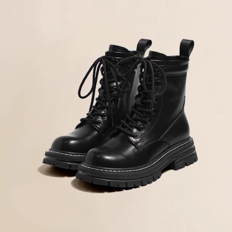 Waterproof Snow Boots Women Autumn Winter Thicken Plush Platform Booties Ladies Pu Leather Warm Non-Slip English Style Boots
