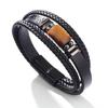 Men's Multilayer Leather & Tiger Eye Stone Beaded Bracelet with Magnetic Clasp