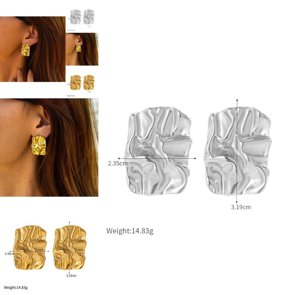 18k Gold Titanium Steel Geometric Irregular Textured Earrings For Stylish Commuters