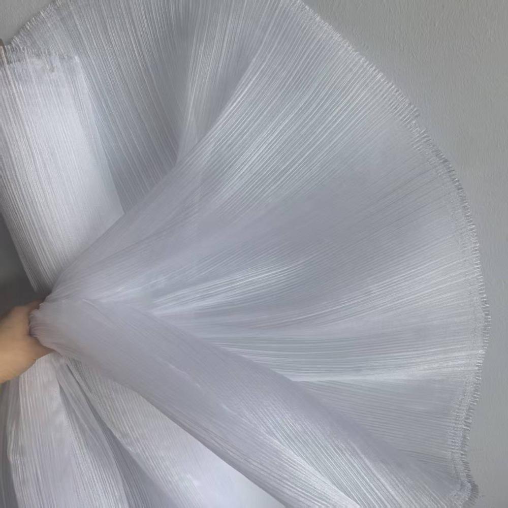 Thin Sheer Pleated Organza Fabric Bright Pleated Stiff Mesh Organza Dress Fabric Soft Comfortable DIY Sewing Fabric