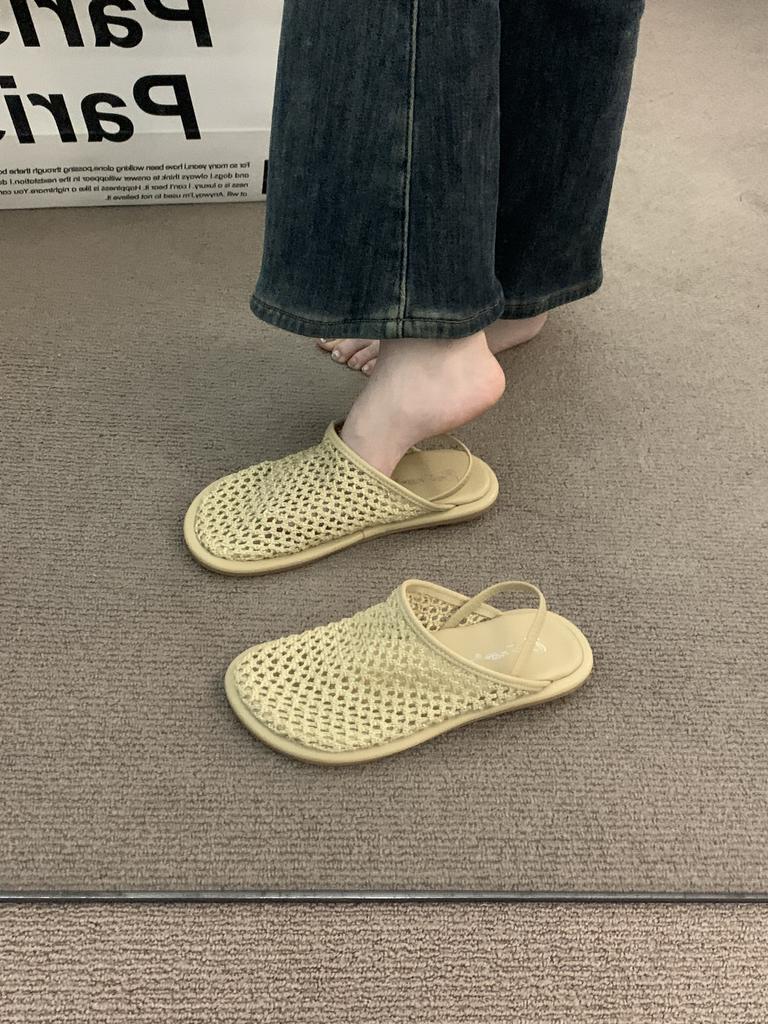 Abendwind Nische gewebtes Netz braune Tasche Kopf Sandalen Feenschuhe 2025 neuer Sommer flache Birkenstocks