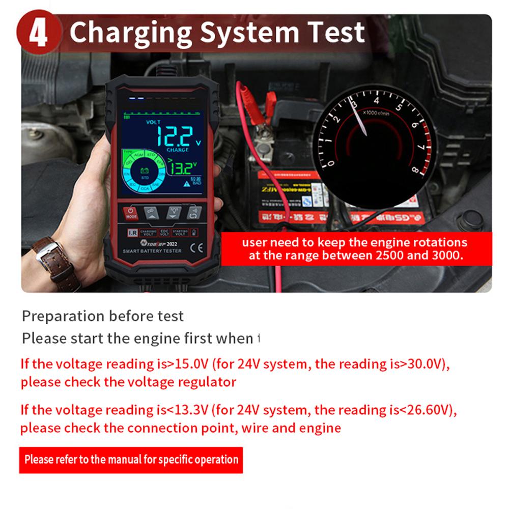 TOOLTOP Intelligent Battery Tester 3.2 Inch Color Screen 12.0V 24.0V Battery Intelligent Selection