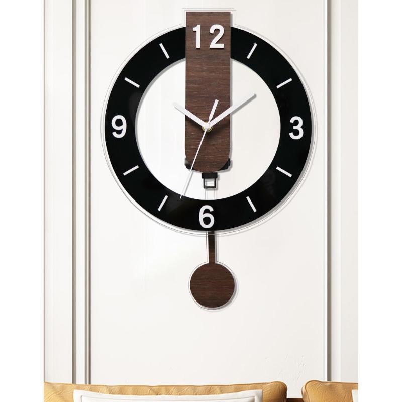 Noiseless Quiet Wall Clock Wooden Grains Acrylic Aesthetic Arabic Numerals Indoor Hanging Swing Clock with Pendulum