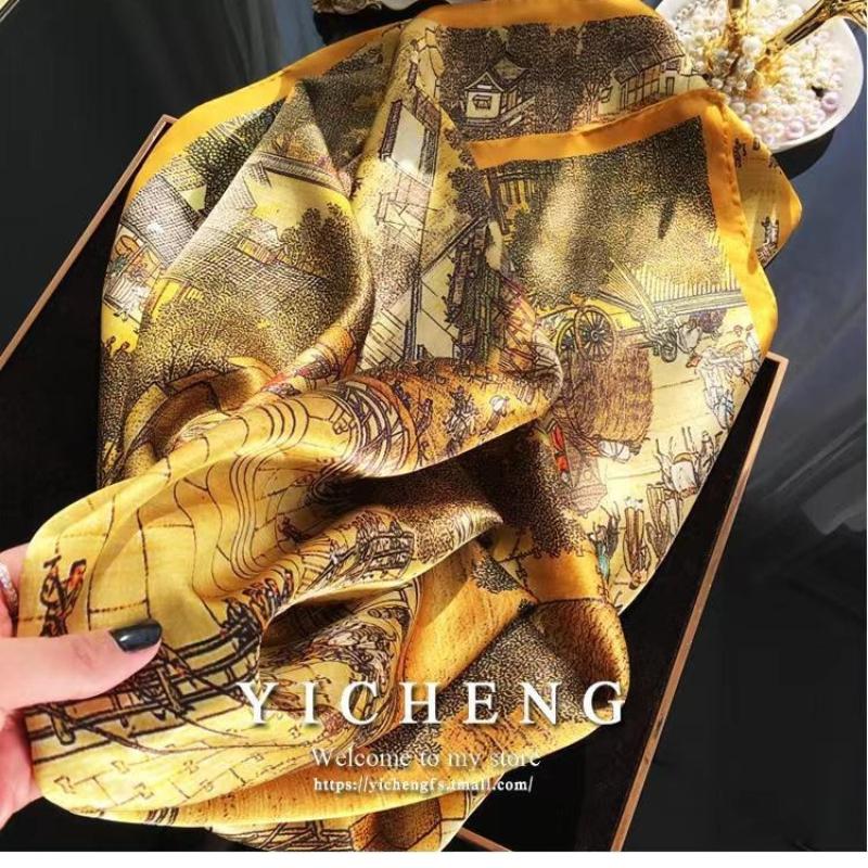 Stylish Korean Silk Scarf for Women - Versatile Brocade Scarf Shawl for Spring & Autumn.