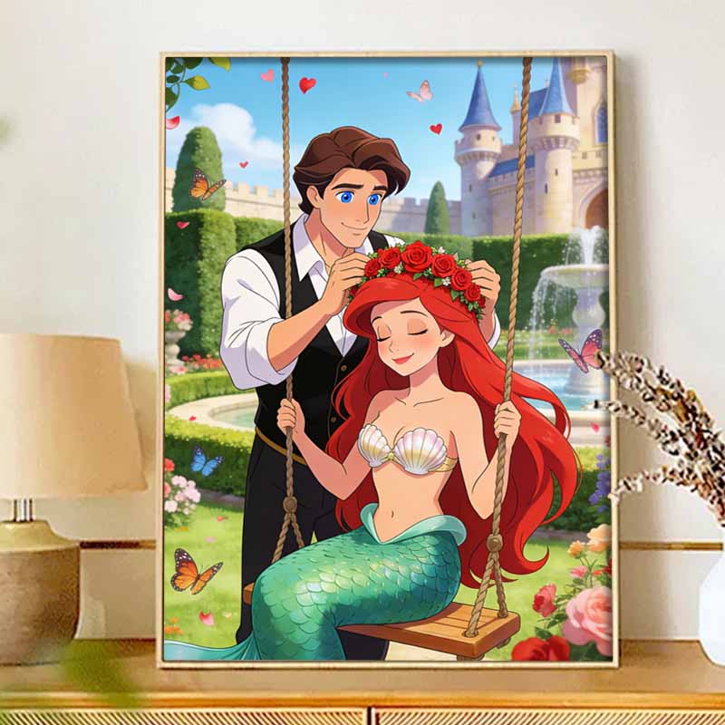 Disney Diamond Art Painting Kit 5D Ariel & Eric Diamond Painting Dot Art Kit Home Wall Decor