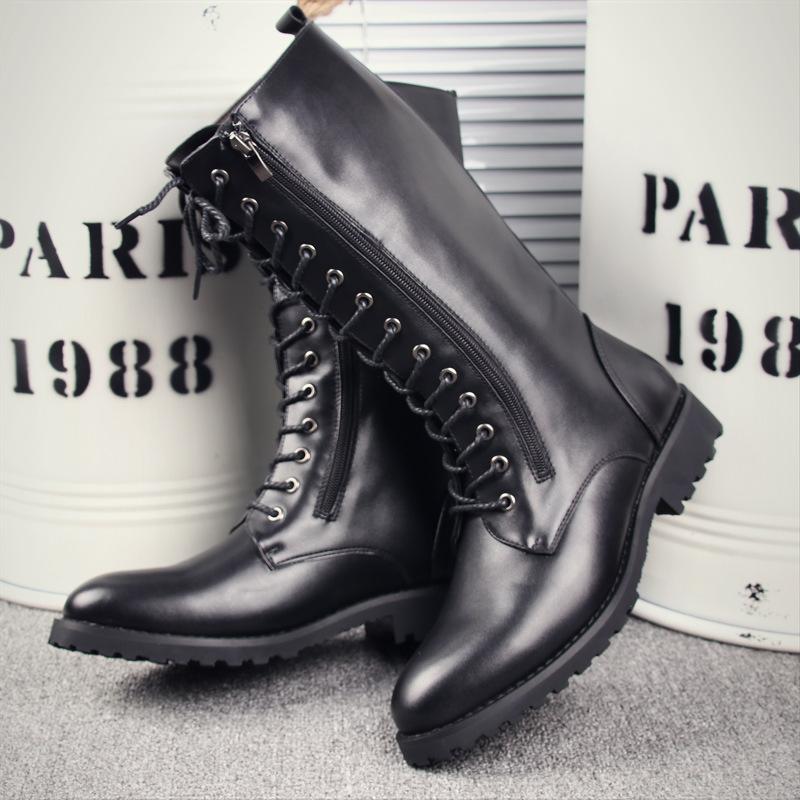 Kuqi φθινοπωρινές και χειμερινές μπότες Martin μακριού σωλήνα μυτερές μοδάτες με κορδόνια κορεατικής έκδοσης βρετανικές δερμάτινες μπότες ψηλές μπότες μοντέρνες ανδρικές μπότες καουμπόικες ιππασίας