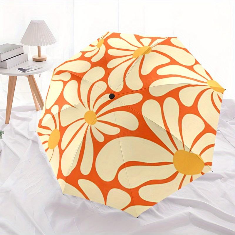 1pc Floral Pattern Automatic Open/close Folding Compact Umbrella, 8-Rib Sturdy Canopy, Lightweight Portable, Commuting Use, Gift, Outdoor Umbrella, Tr