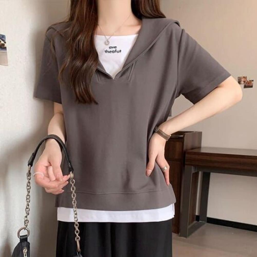 Navava Women Two In One Layered Collar ShorT Sleeve T shirT nT2858