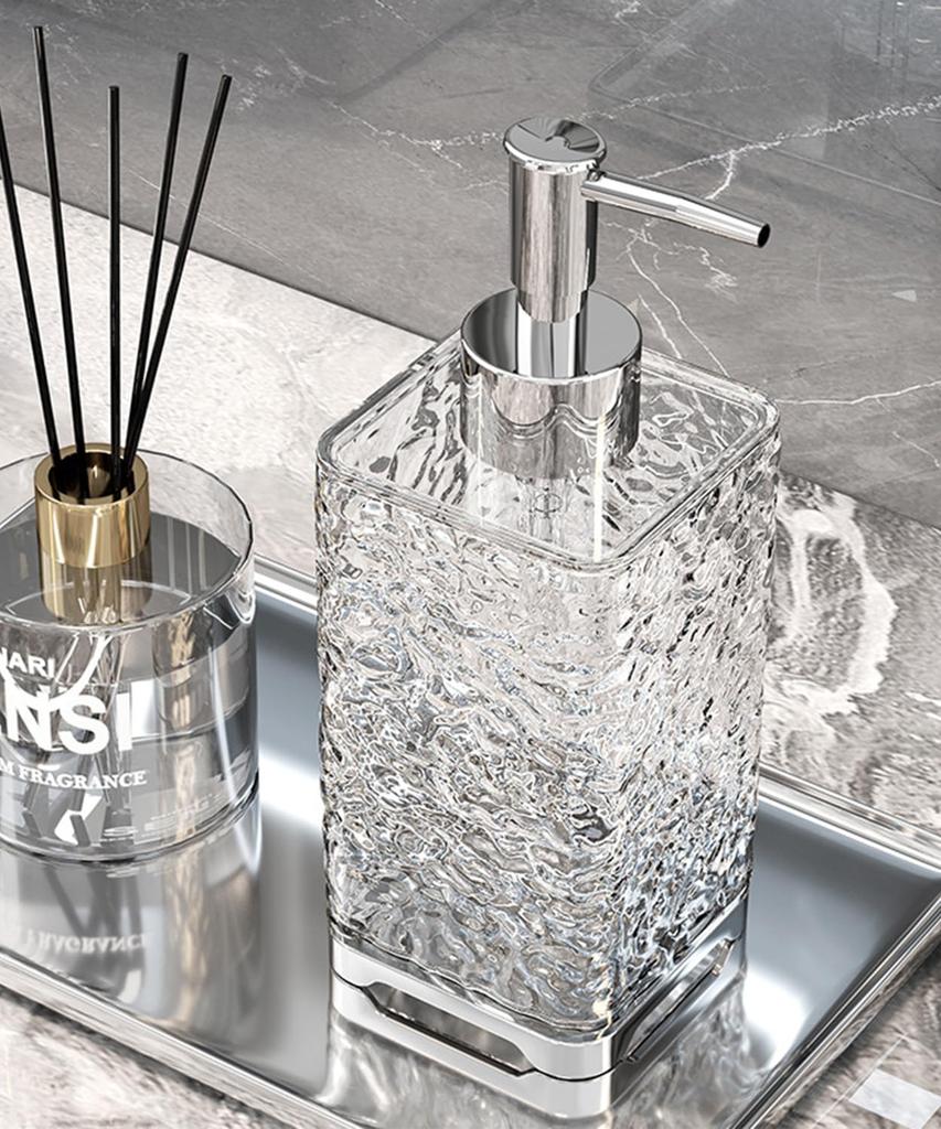 TerraShine Shampoo Bottles, 400ml, Set of 2, Soap Dispenser, Refillable Hand Soap Dispenser, Manual, Lightweight, Luxury, Transparent, Stylish, for