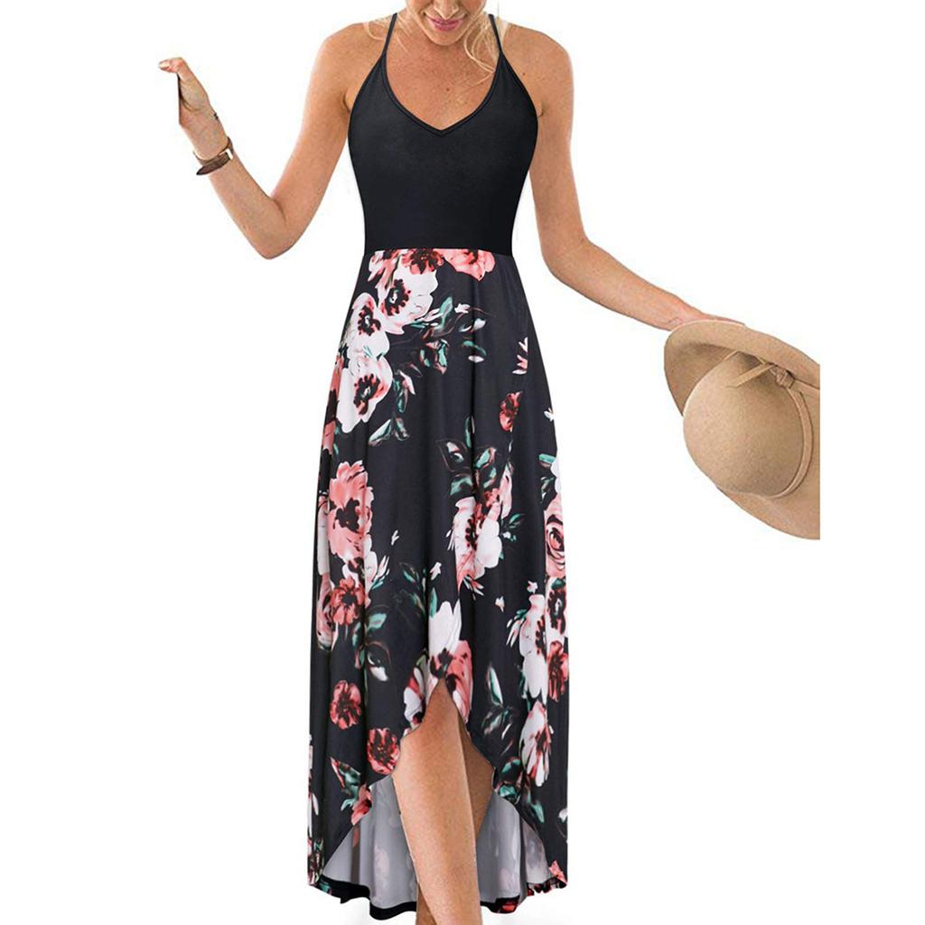 Fashion Casual V-Neck Sleeveless Strap Open Back Sexy Print Dress