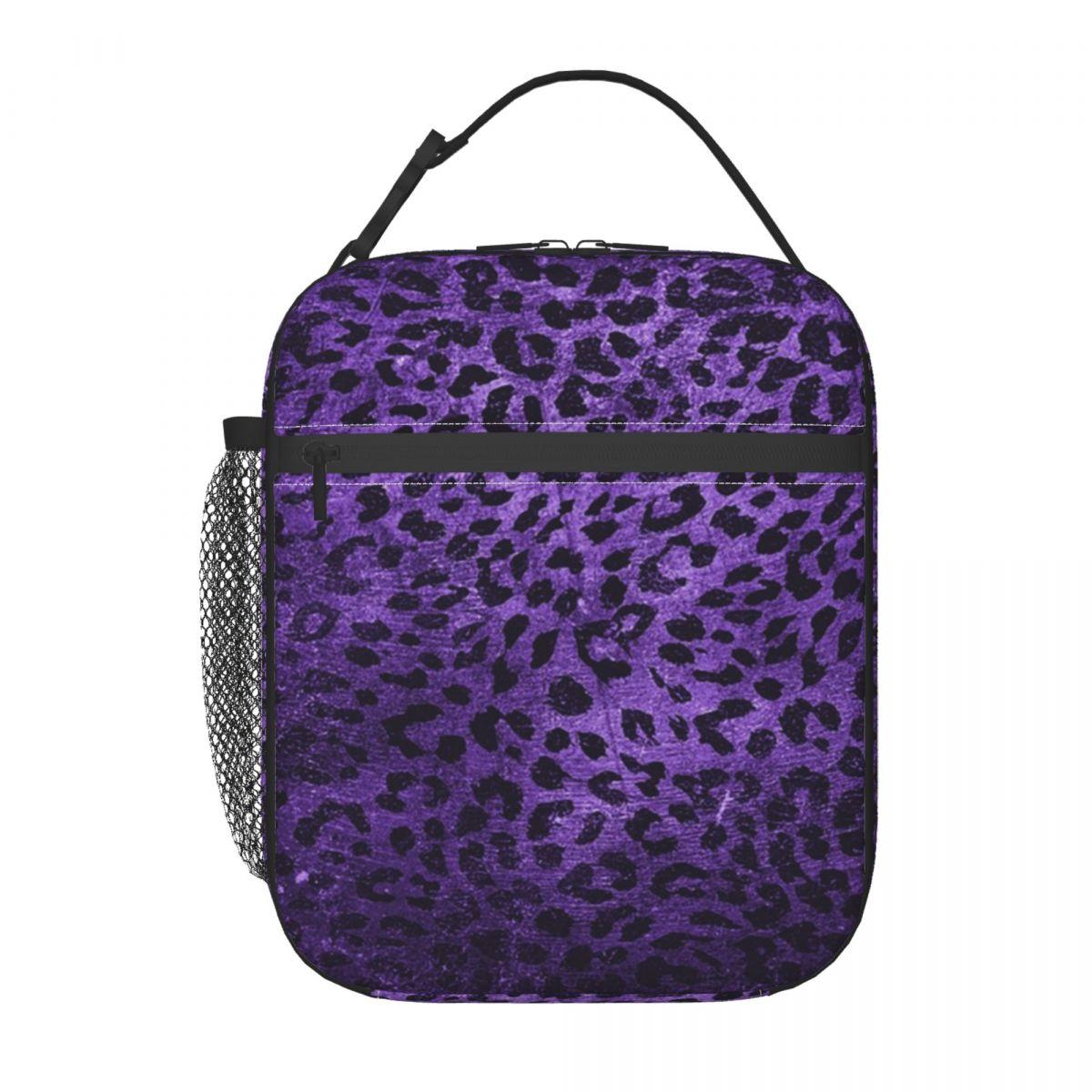 Distressed Purple Leopard Print Insulated Lunch Bag for Women Kids Portable Food Boxes Thermal Lunch Box Tote One Size