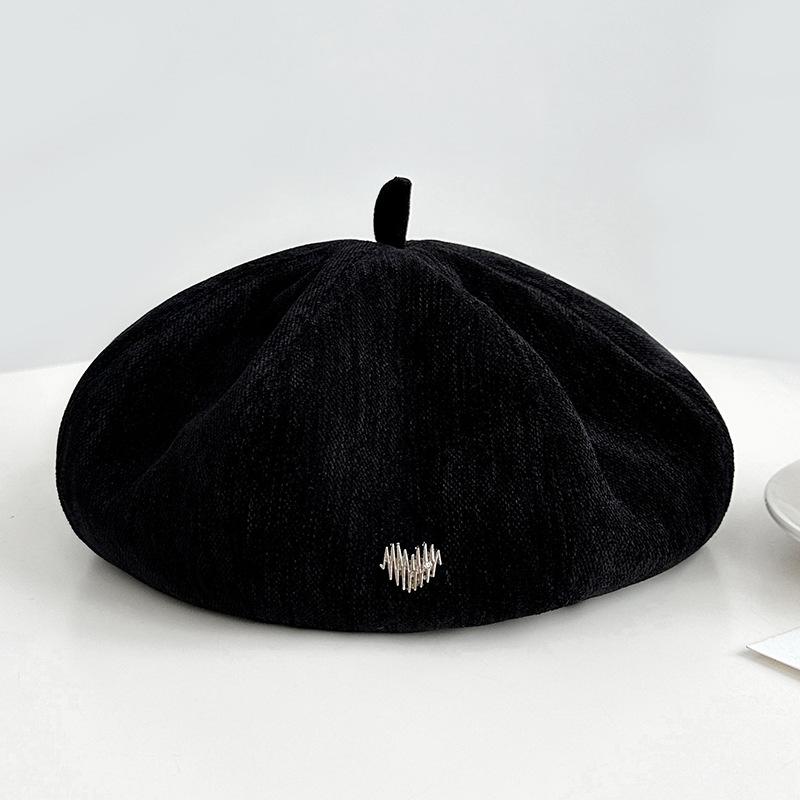 Retro Love Beret Women's Autumn and Winter Fashionable Versatile Painter's Hat with Big Head Circumference Showing Face Small Pumpkin Hat