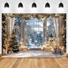 Christmas Elk Decoration 2025 Backgrounds For Photographs Window Curtains Christmas Tree Gift Box Family Party Portrait Backdrop